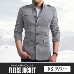 Grey Mandarin Collar Fleece Jacket